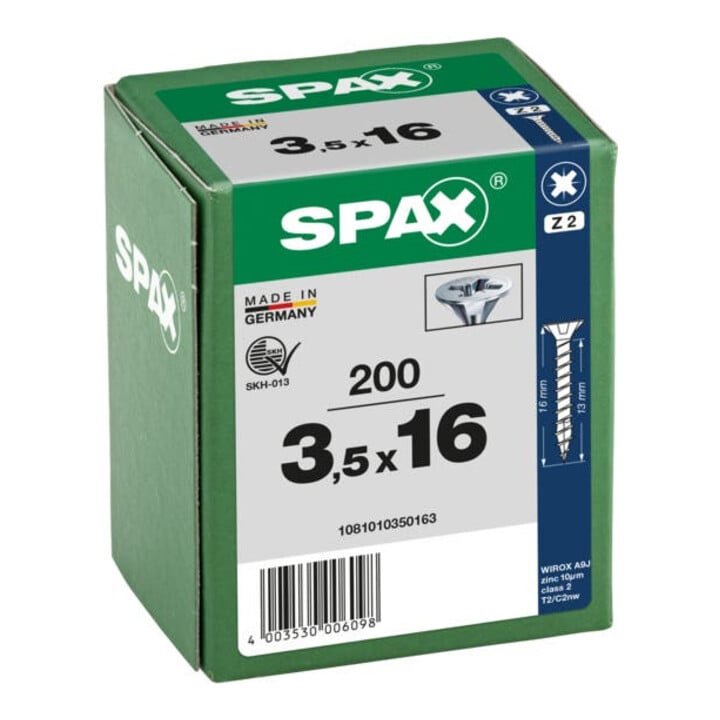 Spax Universalschraube 3,5 x 16 mm Senkkopf Kreuzschlitz Z Vollgewinde 4CUT WIROX A3J
