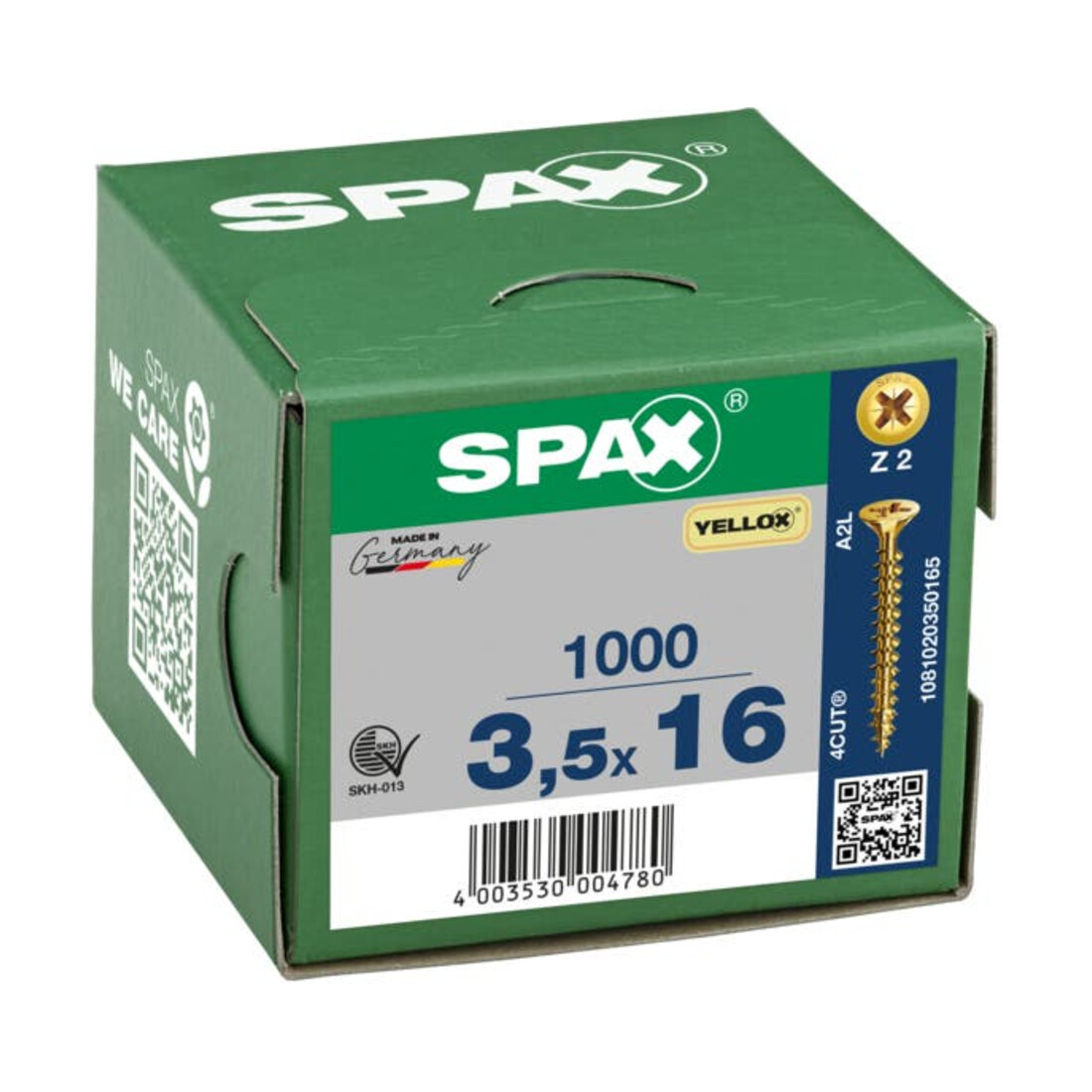 Spax Universalschraube 3,5 x 16 mm Senkkopf Kreuzschlitz Z Vollgewinde 4CUT YELLOX A2L