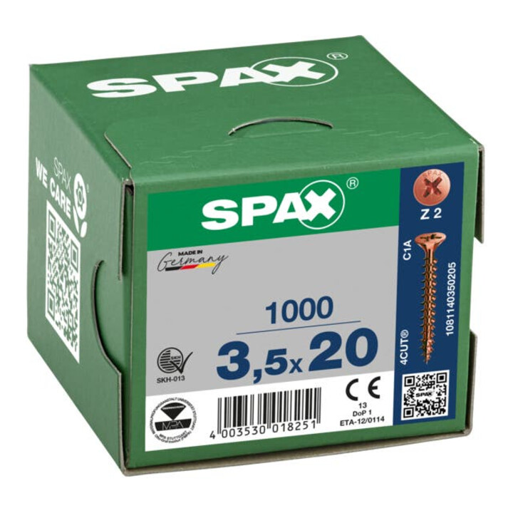 Spax Universalschraube 3,5 x 20 mm Senkkopf Kreuzschlitz Z Vollgewinde 4CUT Brüniert C1A