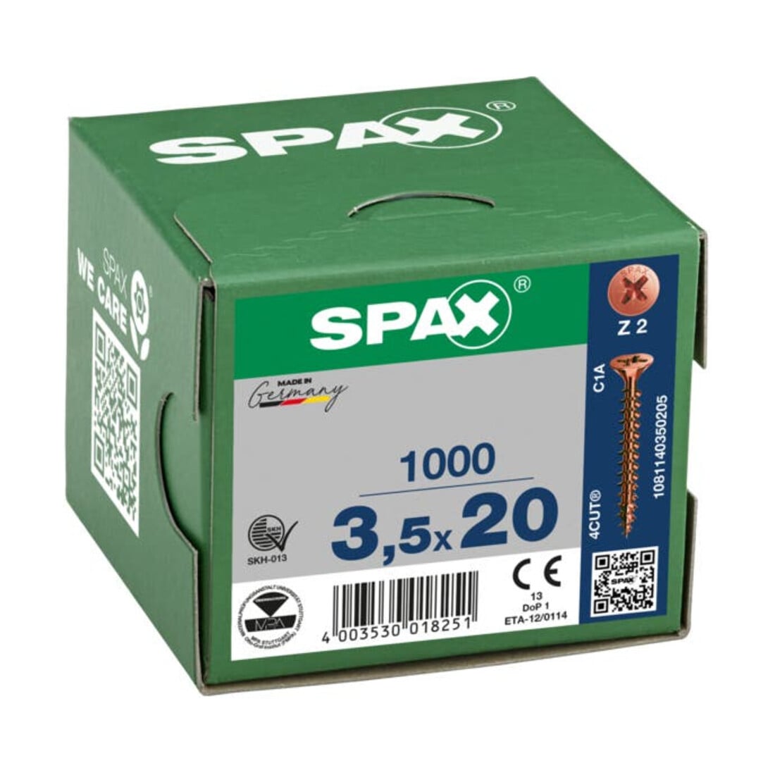 Spax Universalschraube 3,5 x 20 mm Senkkopf Kreuzschlitz Z Vollgewinde 4CUT Brüniert C1A