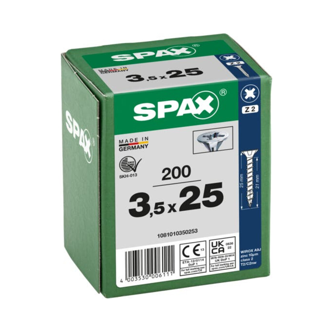 Spax Universalschraube 3,5 x 25 mm Senkkopf Kreuzschlitz Z Vollgewinde 4CUT WIROX A3J