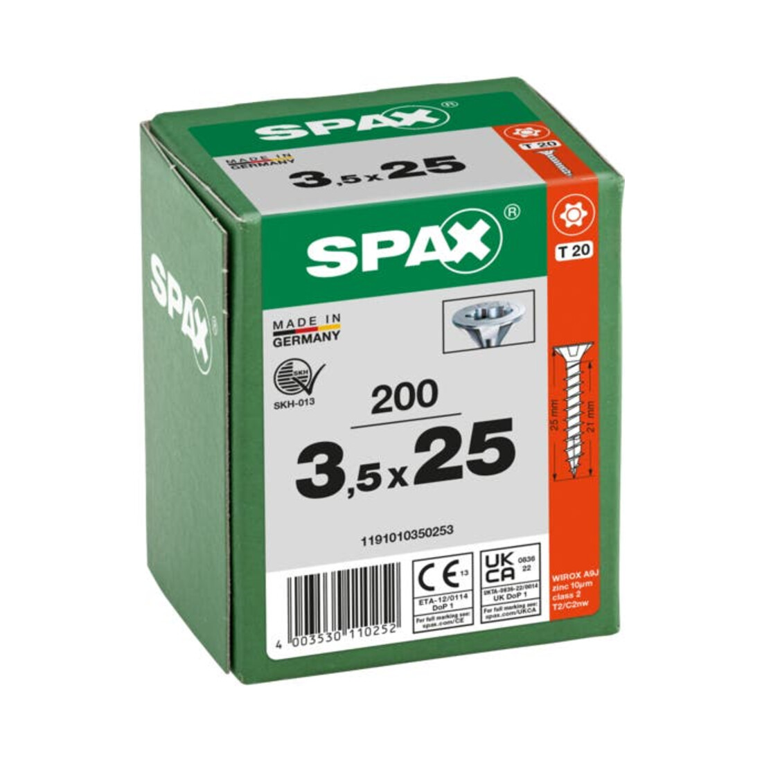 Spax Universalschraube 3,5 x 25 mm Senkkopf T-STAR plus Vollgewinde 4CUT WIROX A3J