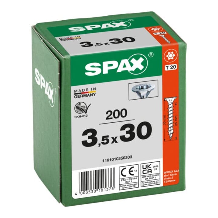 Spax Universalschraube 3,5 x 30 mm Senkkopf T-STAR plus Vollgewinde 4CUT WIROX A3J