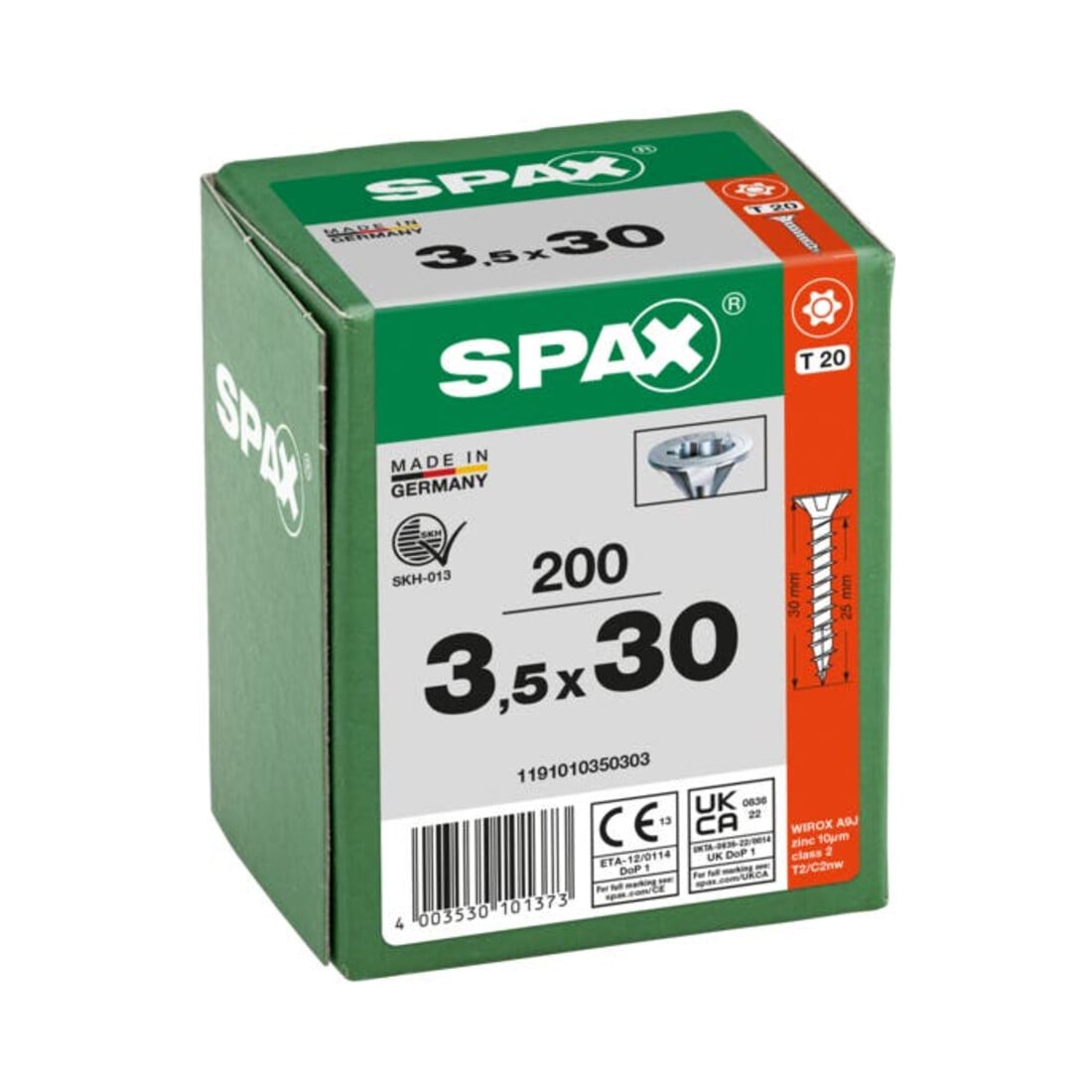Spax Universalschraube 3,5 x 30 mm Senkkopf T-STAR plus Vollgewinde 4CUT WIROX A3J