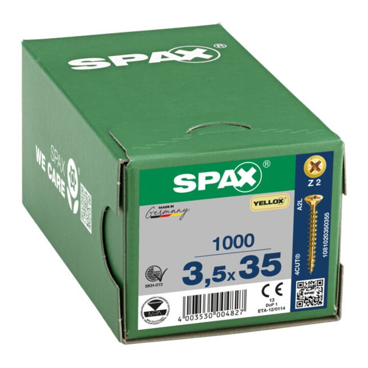 Spax Universalschraube 3,5 x 35 mm Senkkopf Kreuzschlitz Z Vollgewinde 4CUT YELLOX A2L