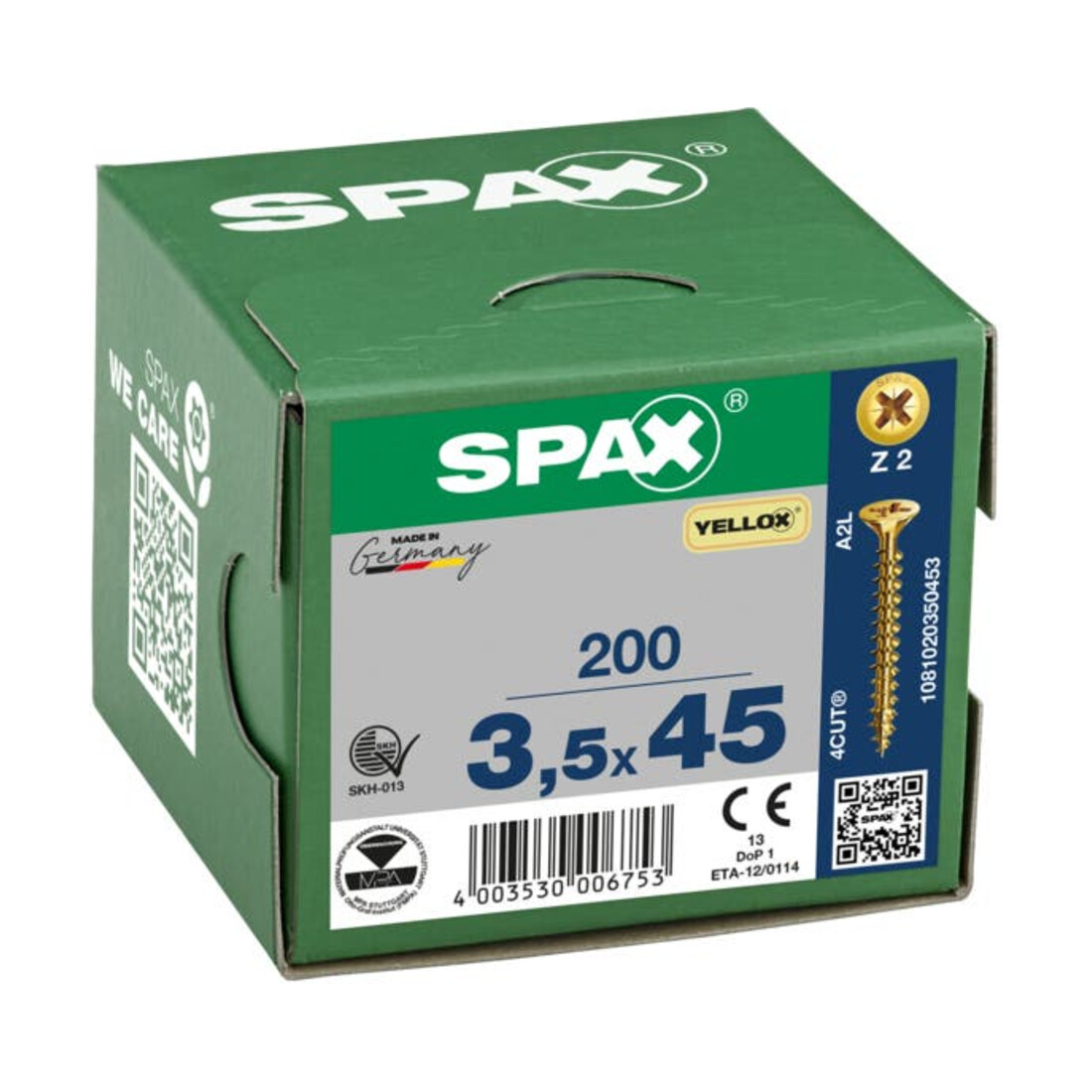 Spax Universalschraube 3,5 x 45 mm Senkkopf Kreuzschlitz Z Vollgewinde 4CUT YELLOX A2L