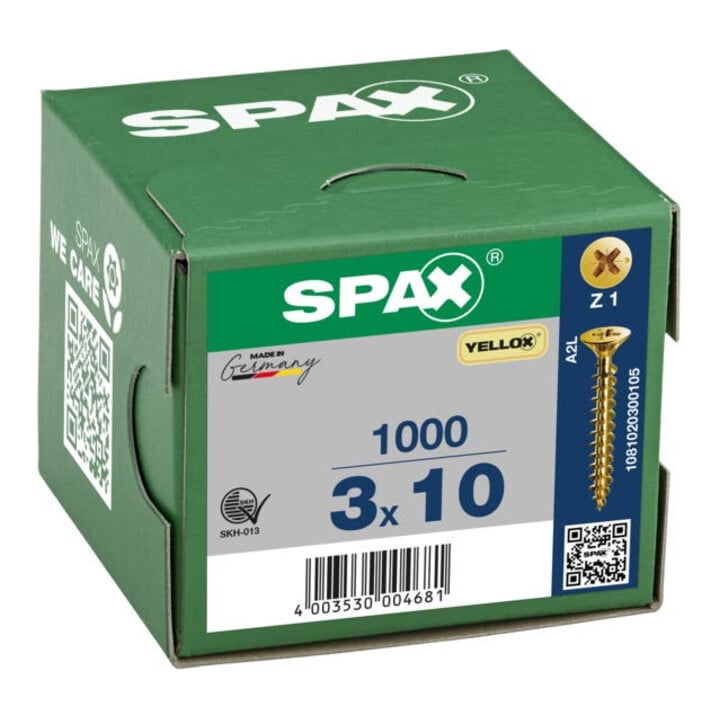 Spax Universalschraube 3 x 10 mm Senkkopf Kreuzschlitz Z Vollgewinde S-Spitze YELLOX A2L