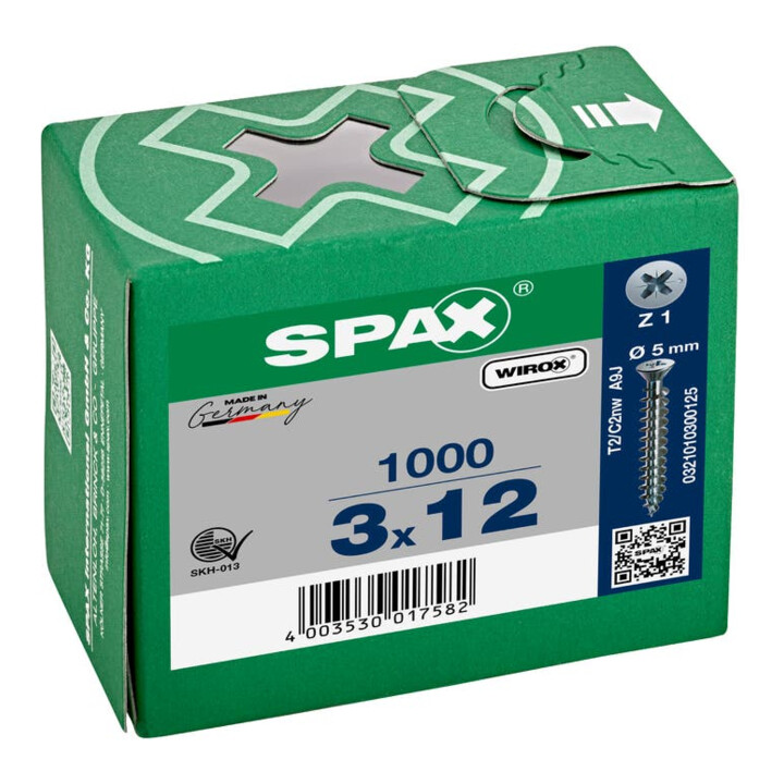 Spax Universalschraube 3 x 12 mm kleiner Senkkopf Kreuzschlitz Z Vollgewinde S-Spitze WIROX A3J