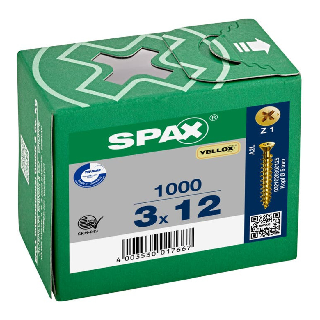 Spax Universalschraube 3 x 12 mm kleiner Senkkopf Kreuzschlitz Z Vollgewinde S-Spitze YELLOX A2L