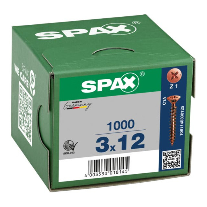 Spax Universalschraube 3 x 12 mm Senkkopf Kreuzschlitz Z Vollgewinde S-Spitze Brüniert C1A
