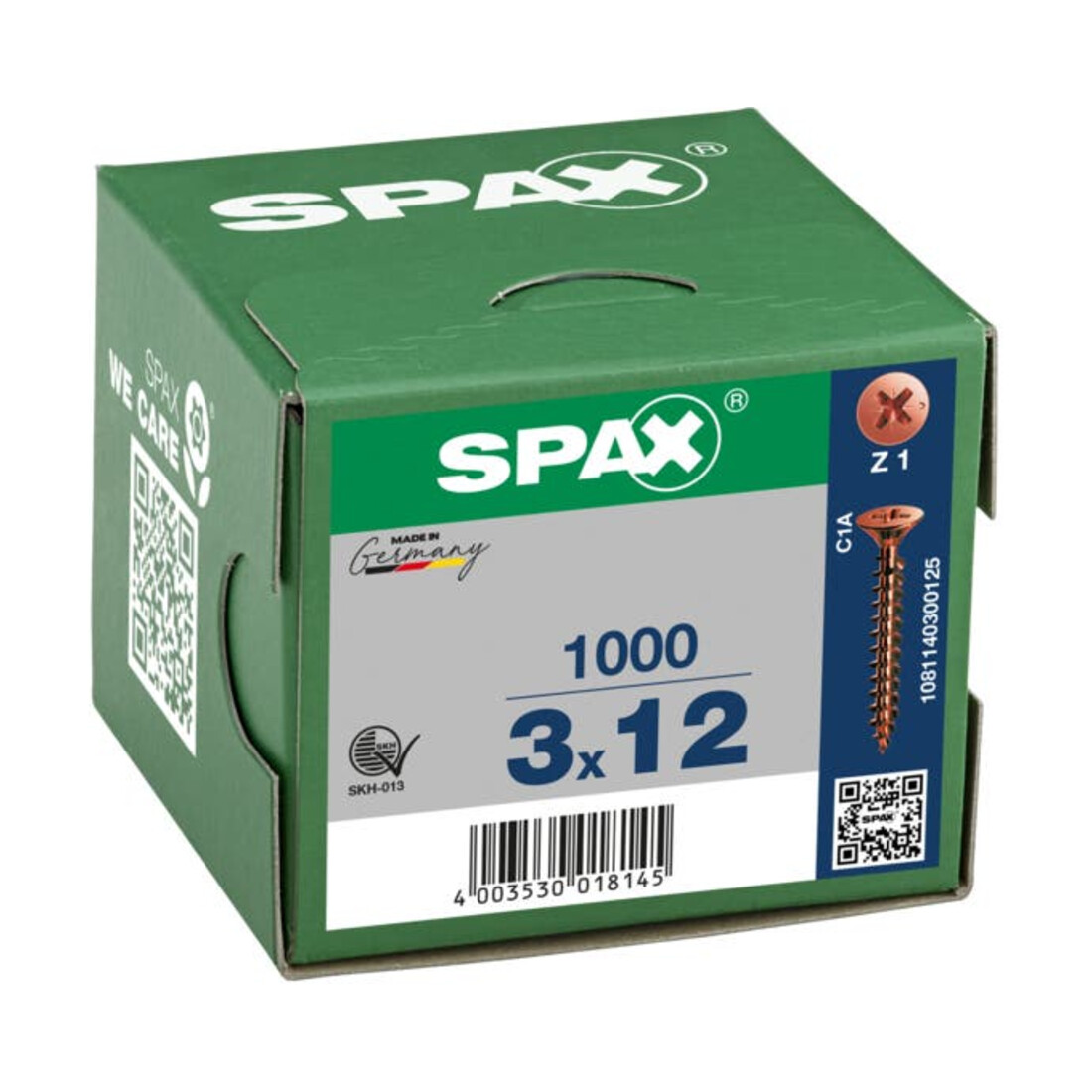 Spax Universalschraube 3 x 12 mm Senkkopf Kreuzschlitz Z Vollgewinde S-Spitze Brüniert C1A
