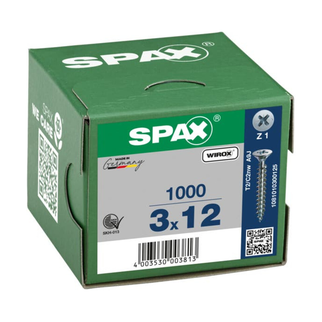 Spax Universalschraube 3 x 12 mm Senkkopf Kreuzschlitz Z Vollgewinde S-Spitze WIROX A3J