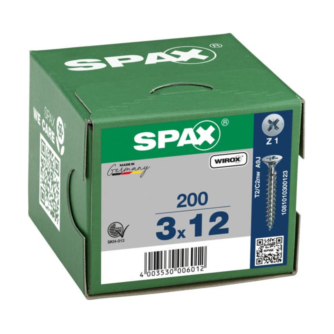Spax Universalschraube 3 x 12 mm Senkkopf Kreuzschlitz Z Vollgewinde S-Spitze WIROX A3J
