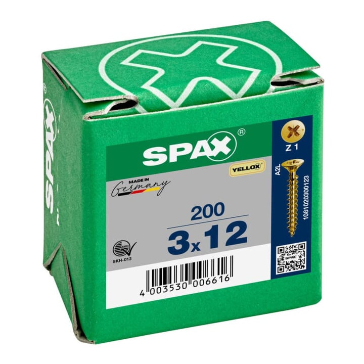 Spax Universalschraube 3 x 12 mm Senkkopf Kreuzschlitz Z Vollgewinde S-Spitze YELLOX A2L