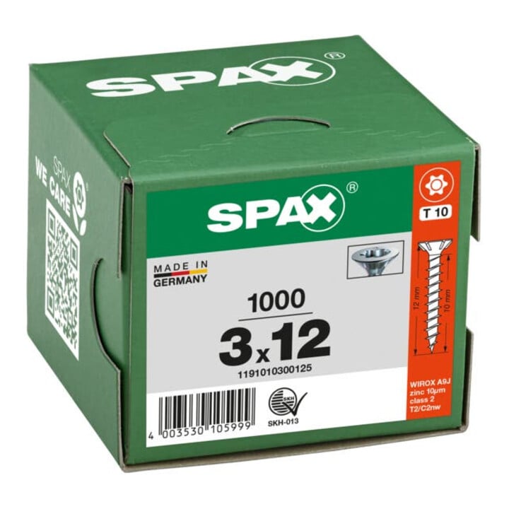 Spax Universalschraube 3 x 12 mm Senkkopf T-STAR plus Vollgewinde S-Spitze WIROX A3J
