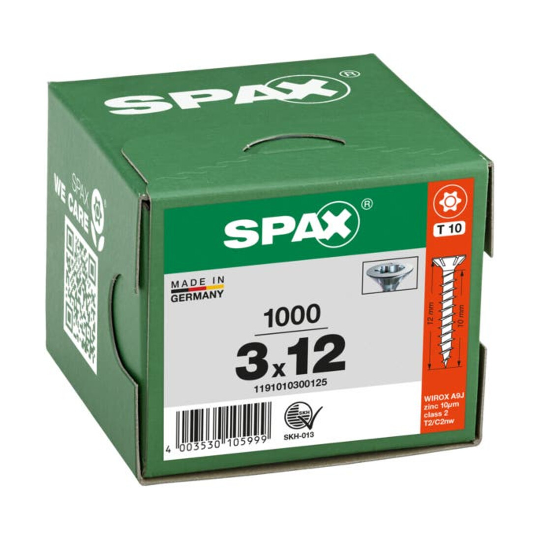 Spax Universalschraube 3 x 12 mm Senkkopf T-STAR plus Vollgewinde S-Spitze WIROX A3J