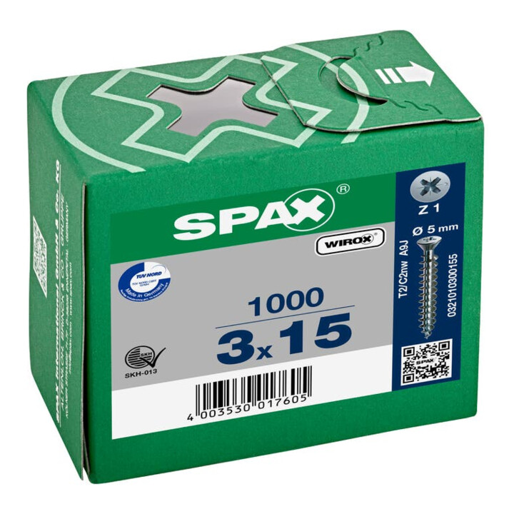 Spax Universalschraube 3 x 15 mm kleiner Senkkopf Kreuzschlitz Z Vollgewinde S-Spitze WIROX A3J