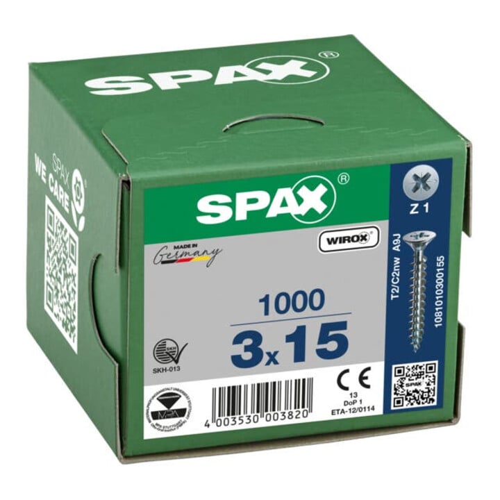 Spax Universalschraube 3 x 15 mm Senkkopf Kreuzschlitz Z Vollgewinde S-Spitze WIROX A3J
