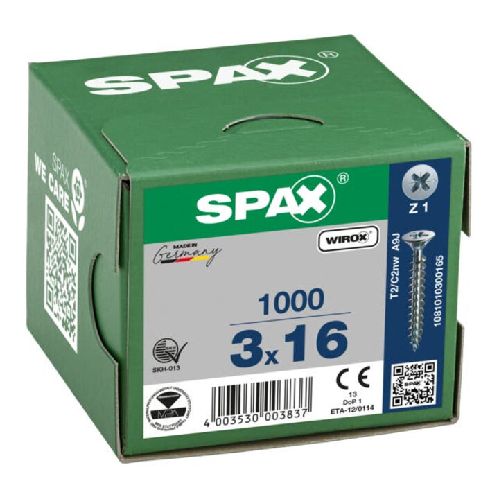 Spax Universalschraube 3 x 16 mm Senkkopf Kreuzschlitz Z Vollgewinde S-Spitze WIROX A3J