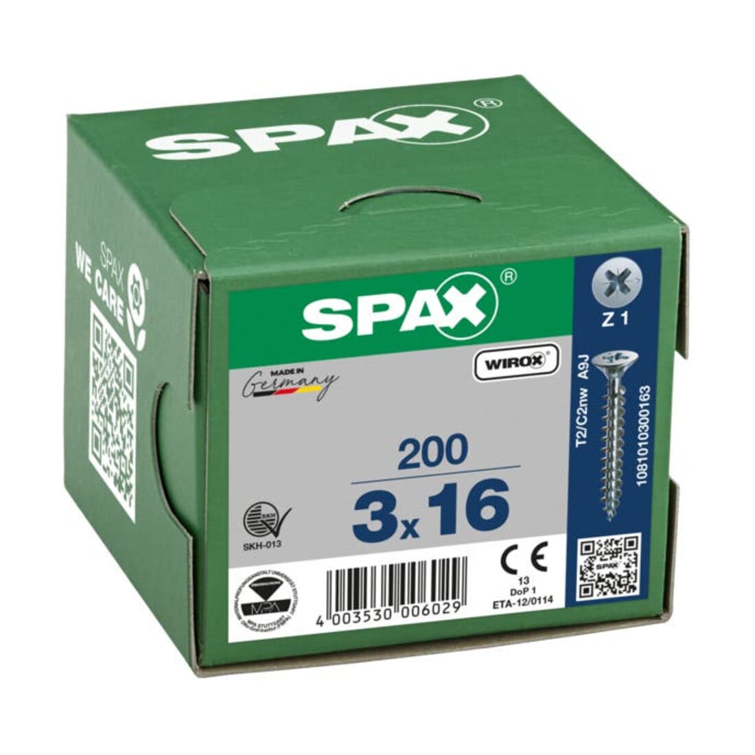 Spax Universalschraube 3 x 16 mm Senkkopf Kreuzschlitz Z Vollgewinde S-Spitze WIROX A3J