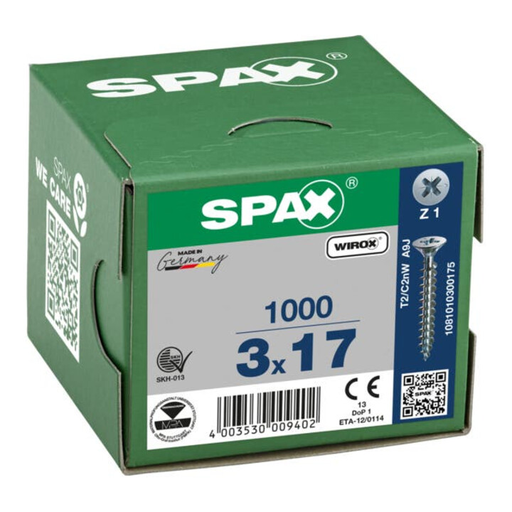 Spax Universalschraube 3 x 17 mm Senkkopf Kreuzschlitz Z Vollgewinde S-Spitze WIROX A3J
