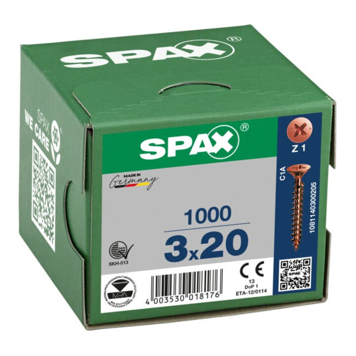Spax Universalschraube 3 x 20 mm Senkkopf Kreuzschlitz Z Vollgewinde S-Spitze Brüniert C1A