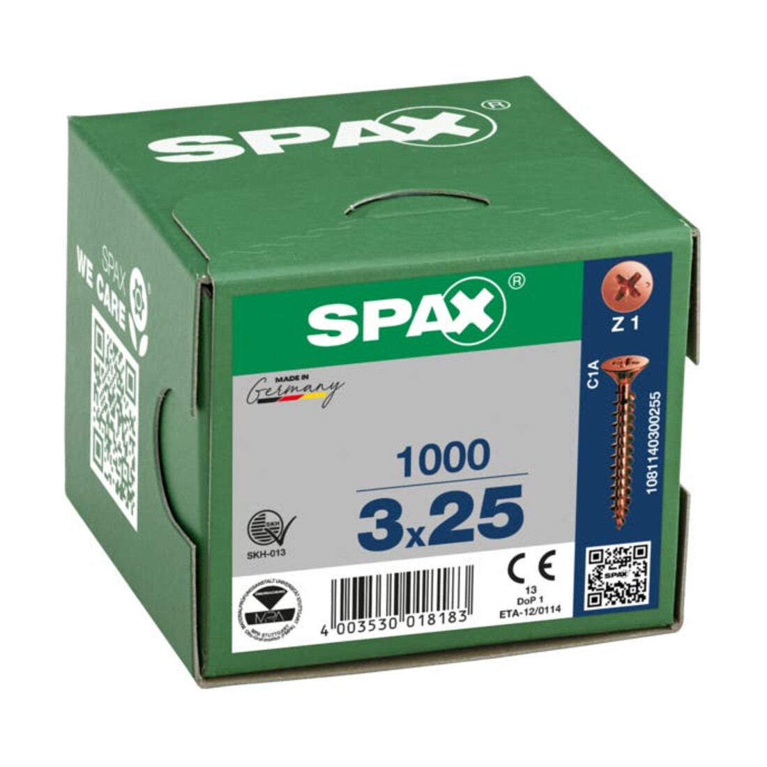 Spax Universalschraube 3 x 25 mm Senkkopf Kreuzschlitz Z Vollgewinde S-Spitze Brüniert C1A