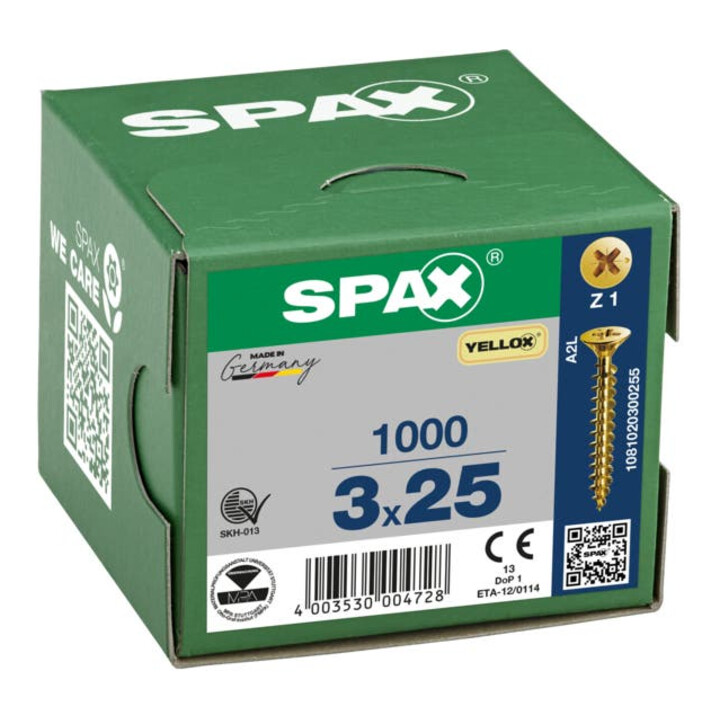 Spax Universalschraube 3 x 25 mm Senkkopf Kreuzschlitz Z Vollgewinde S-Spitze YELLOX A2L