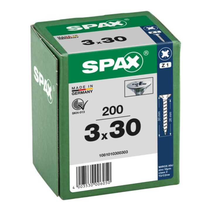 Spax Universalschraube 3 x 30 mm Senkkopf Kreuzschlitz Z Vollgewinde S-Spitze WIROX A3J