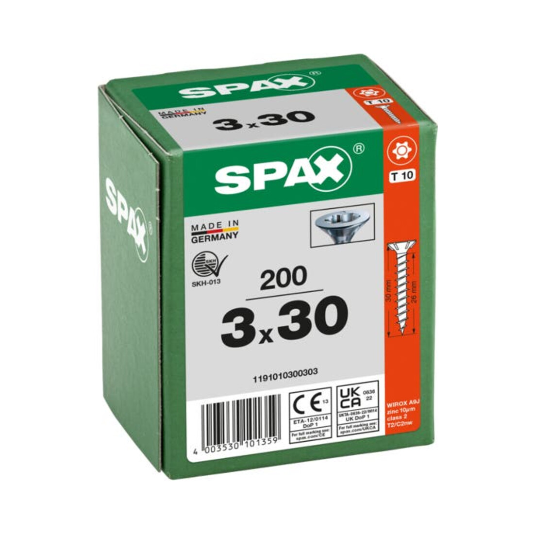 Spax Universalschraube 3 x 30 mm Senkkopf T-STAR plus Vollgewinde S-Spitze WIROX A3J
