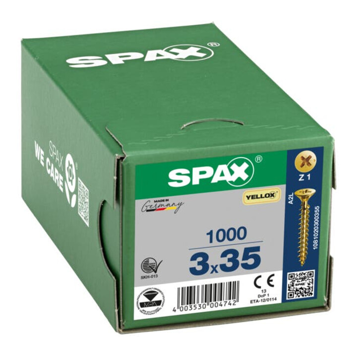 Spax Universalschraube 3 x 35 mm Senkkopf Kreuzschlitz Z Vollgewinde S-Spitze YELLOX A2L