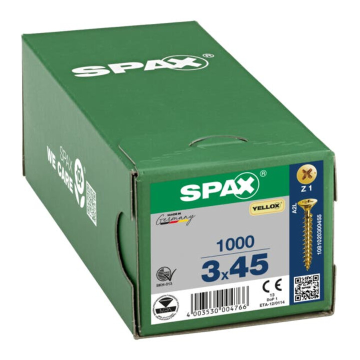 Spax Universalschraube 3 x 45 mm Senkkopf Kreuzschlitz Z Vollgewinde S-Spitze YELLOX A2L