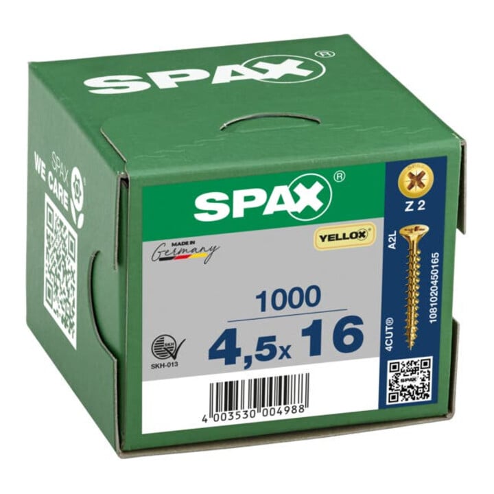Spax Universalschraube 4,5 x 16 mm Senkkopf Kreuzschlitz Z Vollgewinde 4CUT YELLOX A2L