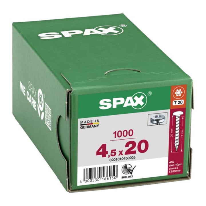 Spax Universalschraube 4,5 x 20 mm Halbrundkopf T-STAR plus Vollgewinde 4CUT WIROX A3J