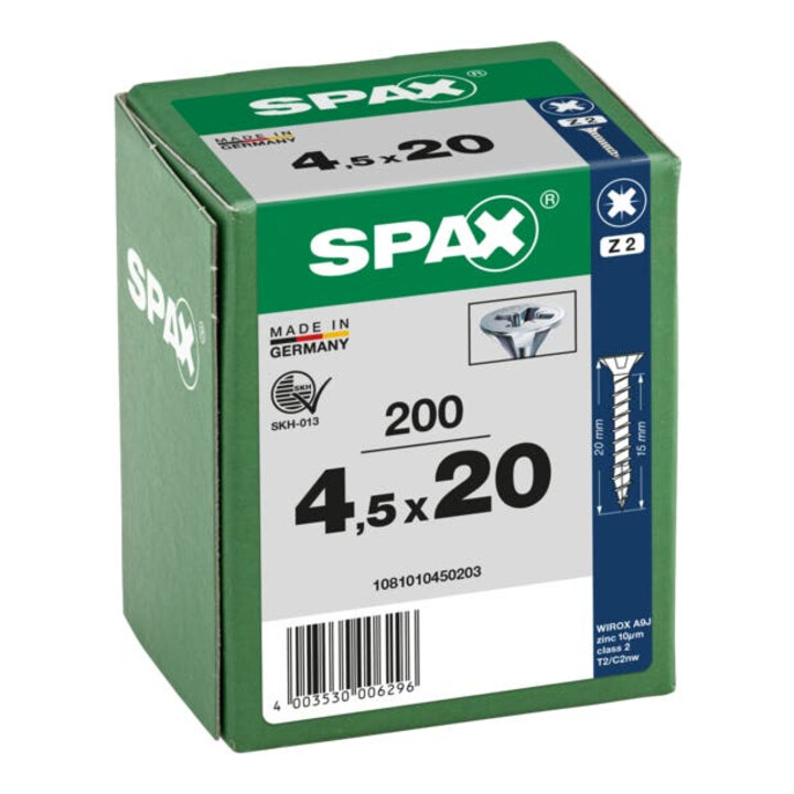 Spax Universalschraube 4,5 x 20 mm Senkkopf Kreuzschlitz Z Vollgewinde 4CUT WIROX A3J
