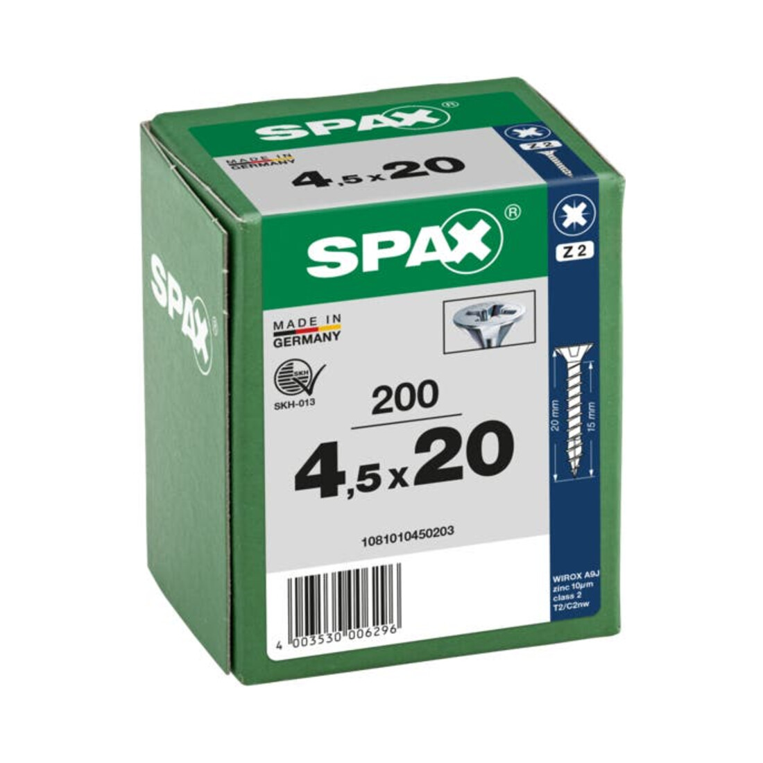 Spax Universalschraube 4,5 x 20 mm Senkkopf Kreuzschlitz Z Vollgewinde 4CUT WIROX A3J