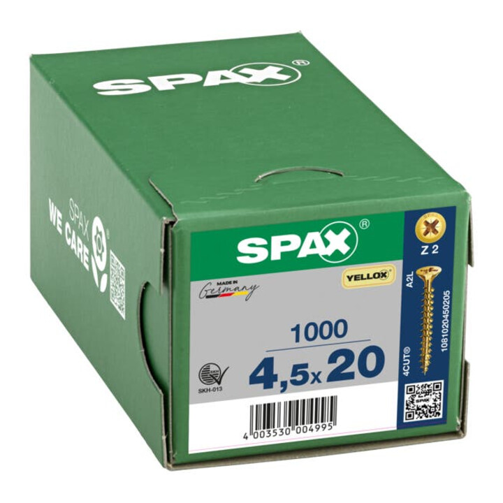 Spax Universalschraube 4,5 x 20 mm Senkkopf Kreuzschlitz Z Vollgewinde 4CUT YELLOX A2L