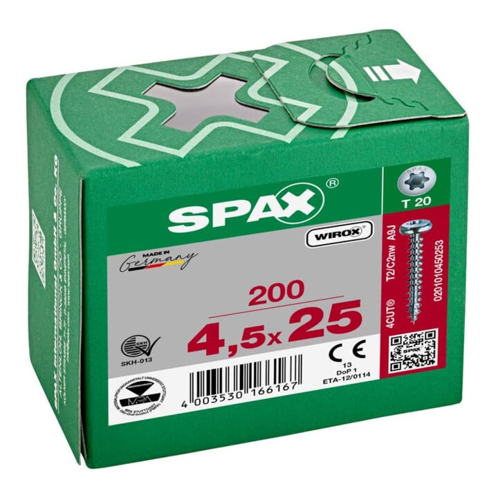 Spax Universalschraube 4,5 x 25 mm Halbrundkopf T-STAR plus Vollgewinde 4CUT WIROX A3J