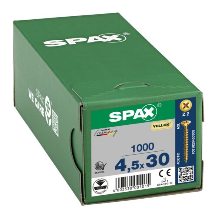 Spax Universalschraube 4,5 x 30 mm Senkkopf Kreuzschlitz Z Vollgewinde 4CUT YELLOX A2L