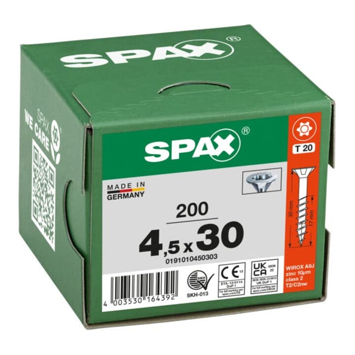 Spax Universalschraube 4,5 x 30 mm Senkkopf T-STAR plus Teilgewinde 4CUT WIROX A3J