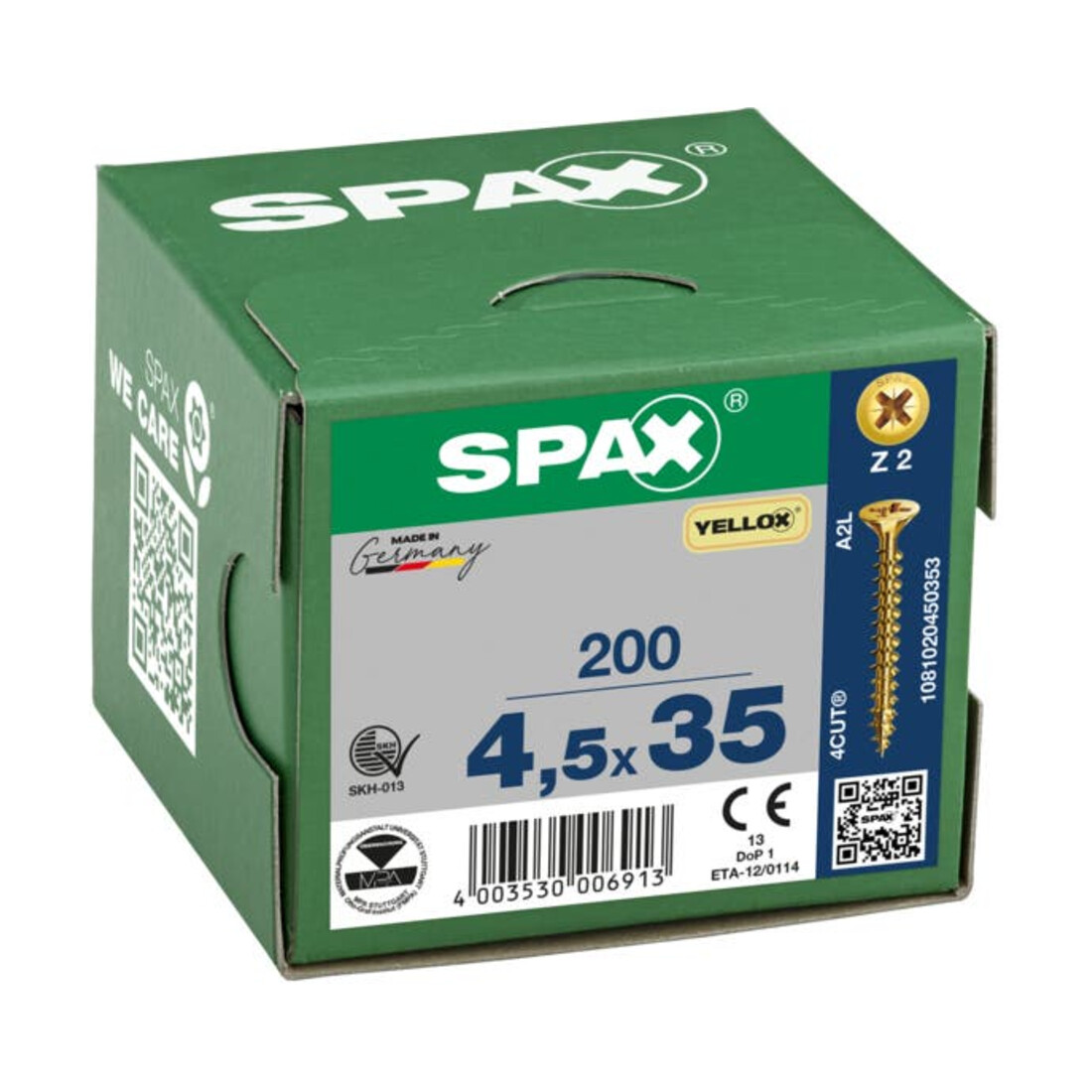 Spax Universalschraube 4,5 x 35 mm Senkkopf Kreuzschlitz Z Vollgewinde 4CUT YELLOX A2L