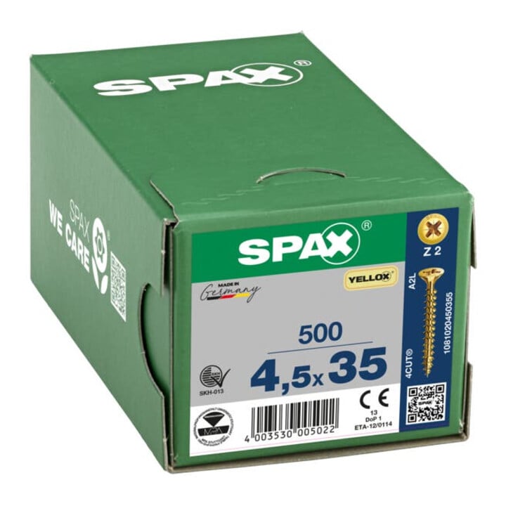 Spax Universalschraube 4,5 x 35 mm Senkkopf Kreuzschlitz Z Vollgewinde 4CUT YELLOX A2L