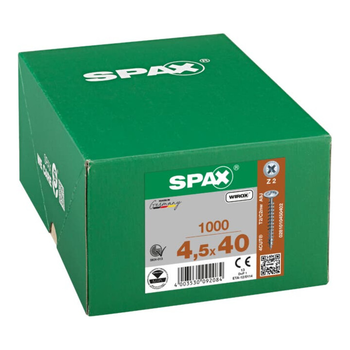 Spax Universalschraube 4,5 x 40 mm Rückwandkopf Kreuzschlitz Z Vollgewinde 4CUT WIROX A3J