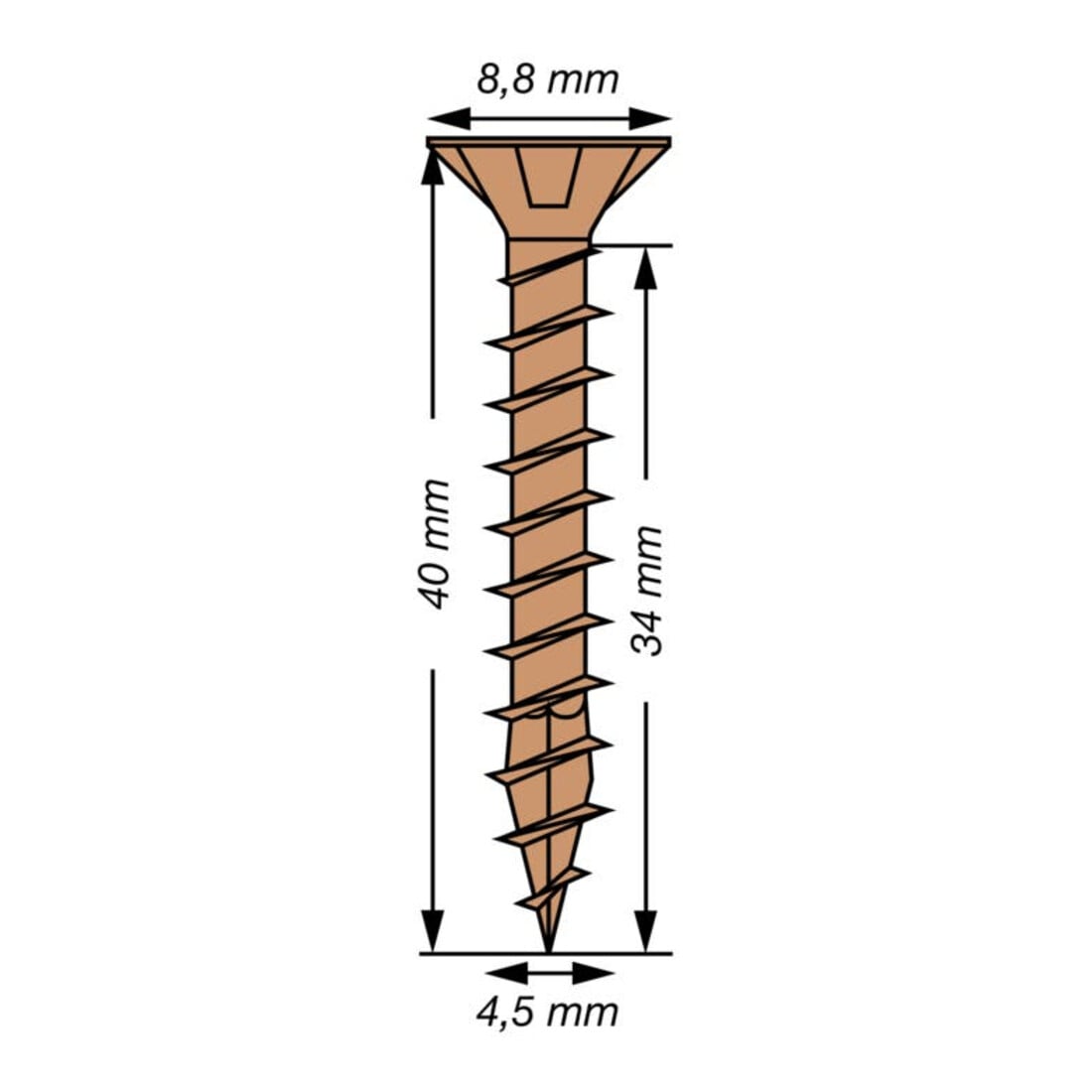 Spax Universalschraube 4,5 x 40 mm Senkkopf Kreuzschlitz Z Vollgewinde 4CUT Brüniert C1A