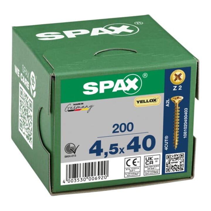 Spax Universalschraube 4,5 x 40 mm Senkkopf Kreuzschlitz Z Vollgewinde 4CUT YELLOX A2L