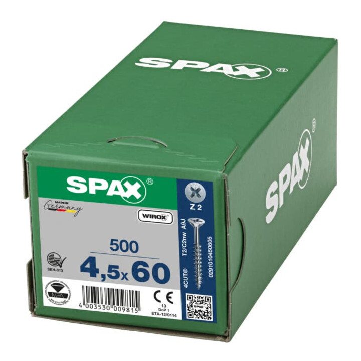 Spax Universalschraube 4,5 x 60 mm Senkkopf Kreuzschlitz Z Teilgewinde 4CUT WIROX A3J