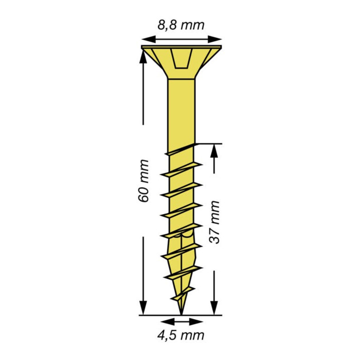 Spax Universalschraube 4,5 x 60 mm Senkkopf Kreuzschlitz Z Teilgewinde 4CUT YELLOX A2L