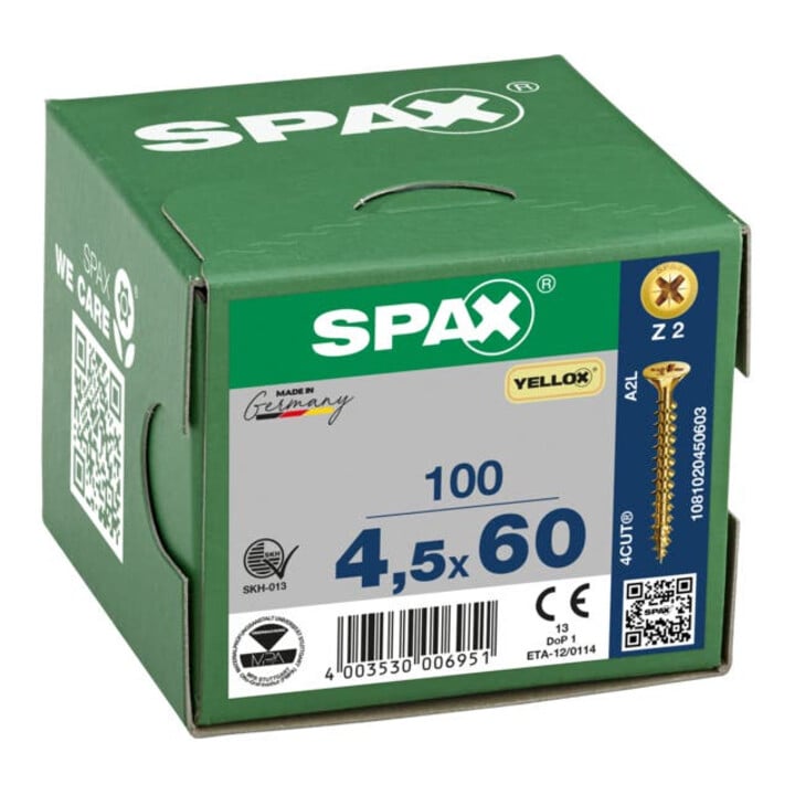 Spax Universalschraube 4,5 x 60 mm Senkkopf Kreuzschlitz Z Vollgewinde 4CUT YELLOX A2L