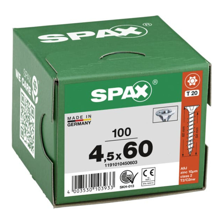 Spax Universalschraube 4,5 x 60 mm Senkkopf T-STAR plus Vollgewinde 4CUT WIROX A3J