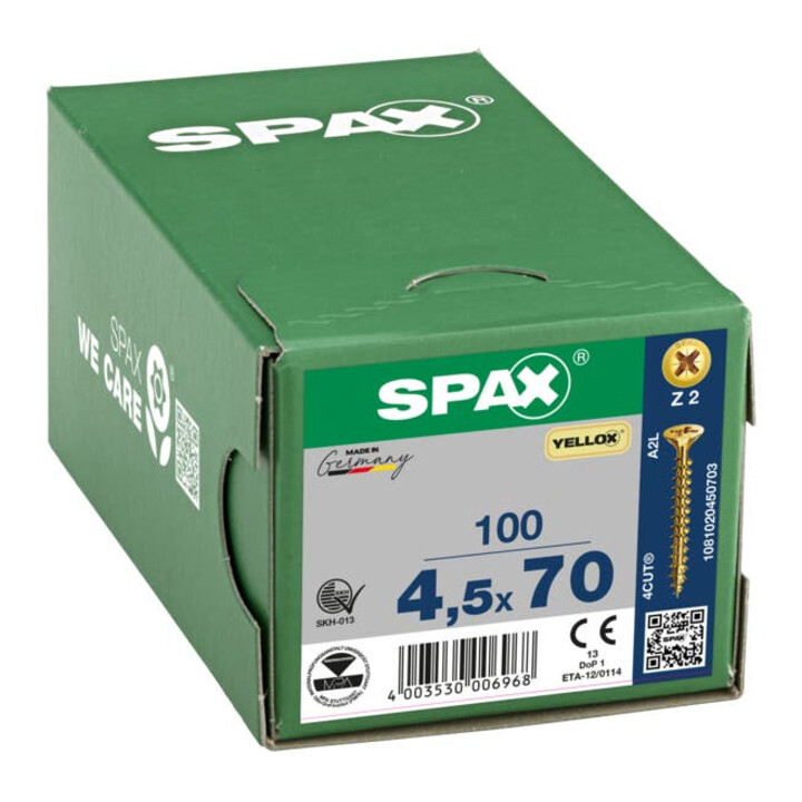 Spax Universalschraube 4,5 x 70 mm Senkkopf Kreuzschlitz Z Vollgewinde 4CUT YELLOX A2L